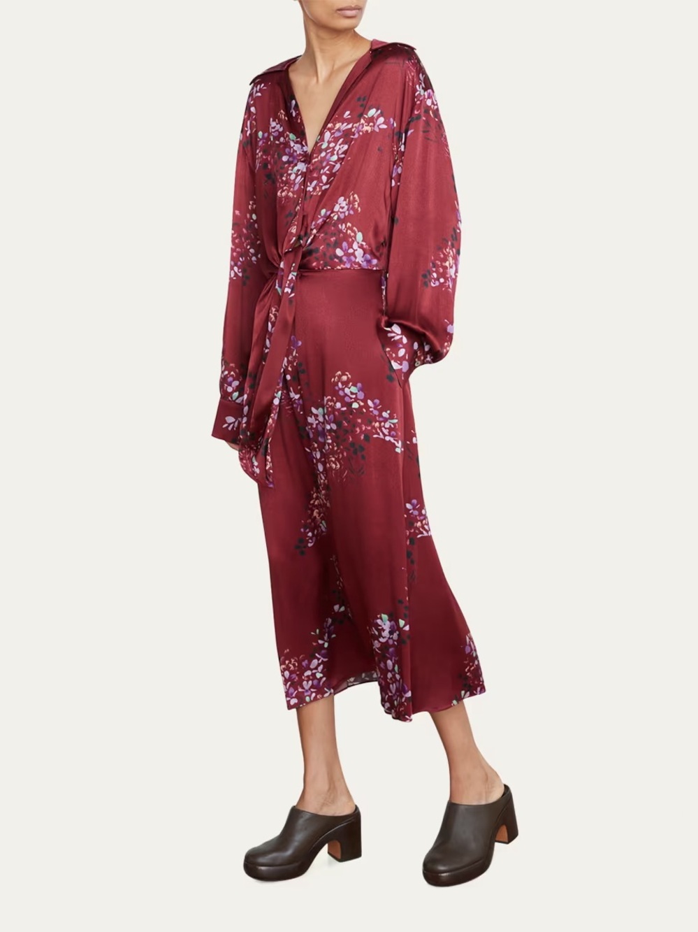 VINCE Forsythia Shaped-Collar Tie-Front Midi Dress Size Small 4 6